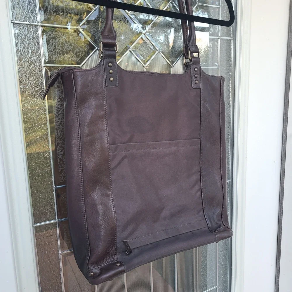 Solo Espresso Brown Leather Shoulder Tote Carry On Bag Travel Work Purse Minimal
